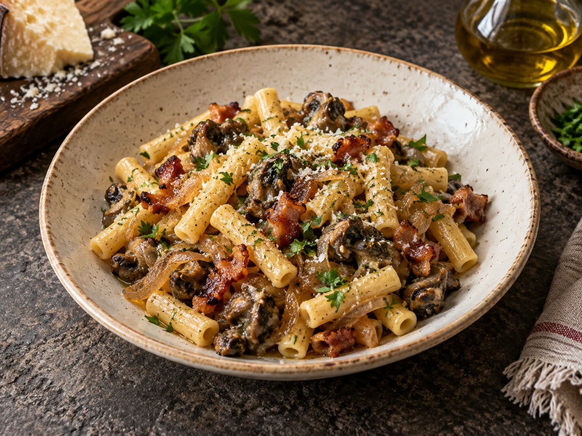 Maccheroni con Lumache, Guanciale e Cipolla