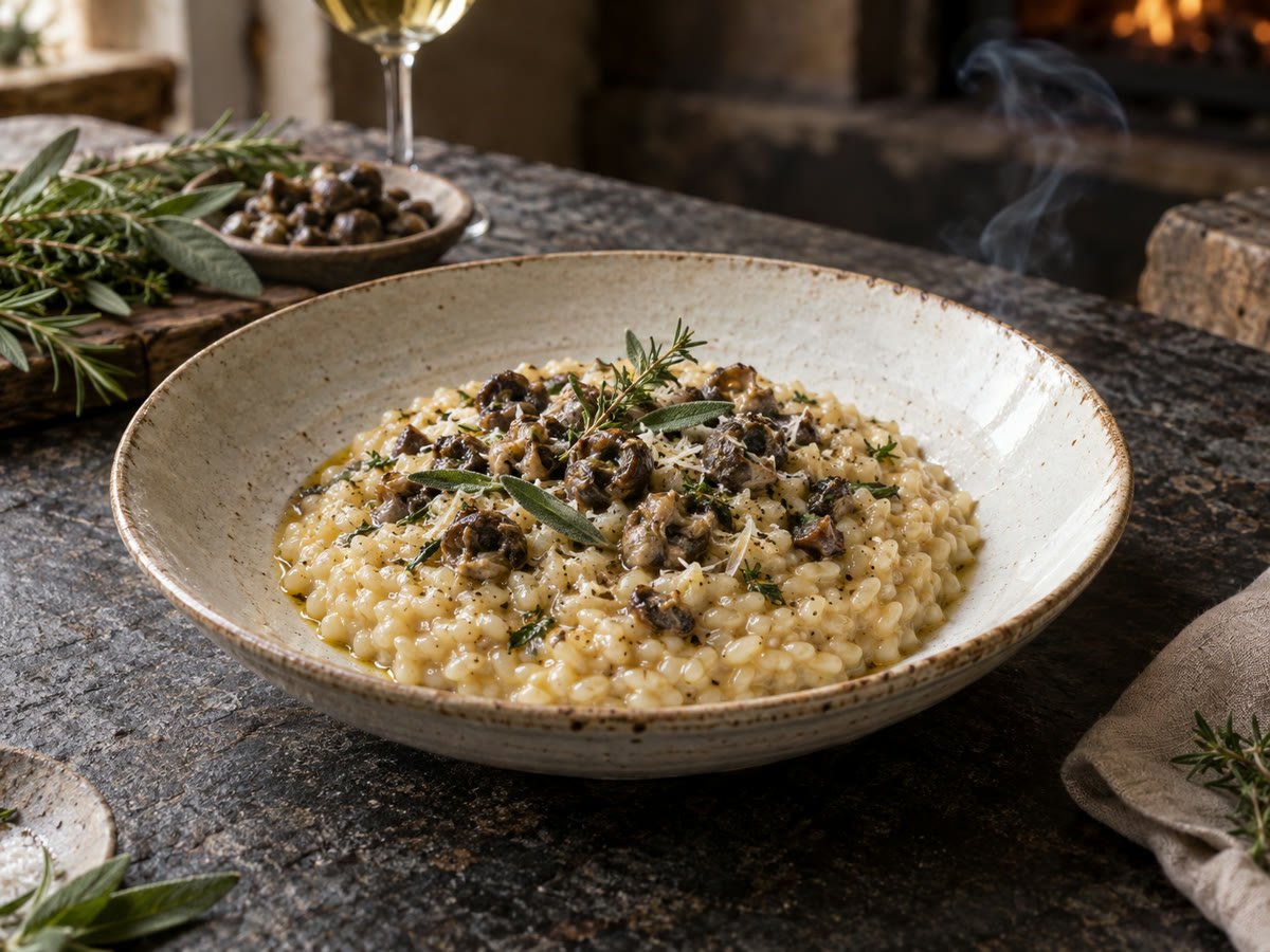 Risotto con Ragù di Lumache e Fieno Affumicato